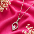 Fancy White Metal White Stone Teardrop Pendant Chain for Women | WM-002