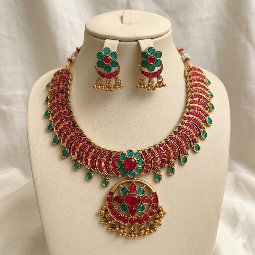 Antique Peacock Chandrakala Necklace Set | TN-010, TN-011