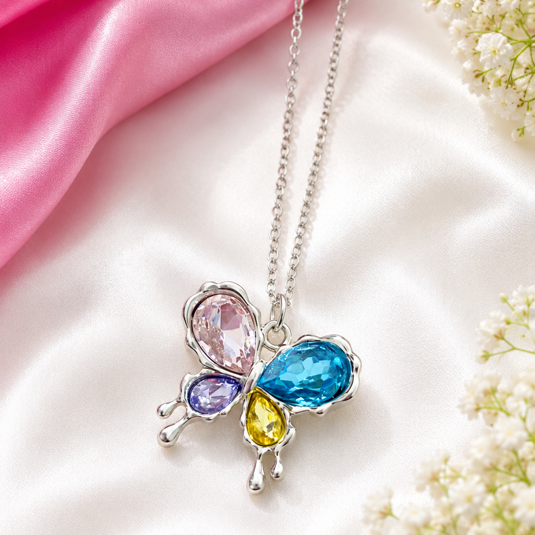Multicolor Crystal Butterfly Necklace for Women & Girls | WM-001