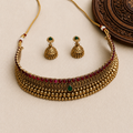 Traditional Ruby & Green Stone Choker Necklace Set | TN-032