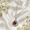 Fancy White Metal Red Flower Pendant Chain for Girls & Women | Crystal Stone Necklace
