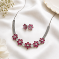Pink floral crystal choker necklace set for Kids and Women | CN-004