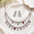Double Layer Multicolor Crystal Charm Necklace Set with Earrings for Kids and Women | CN-005