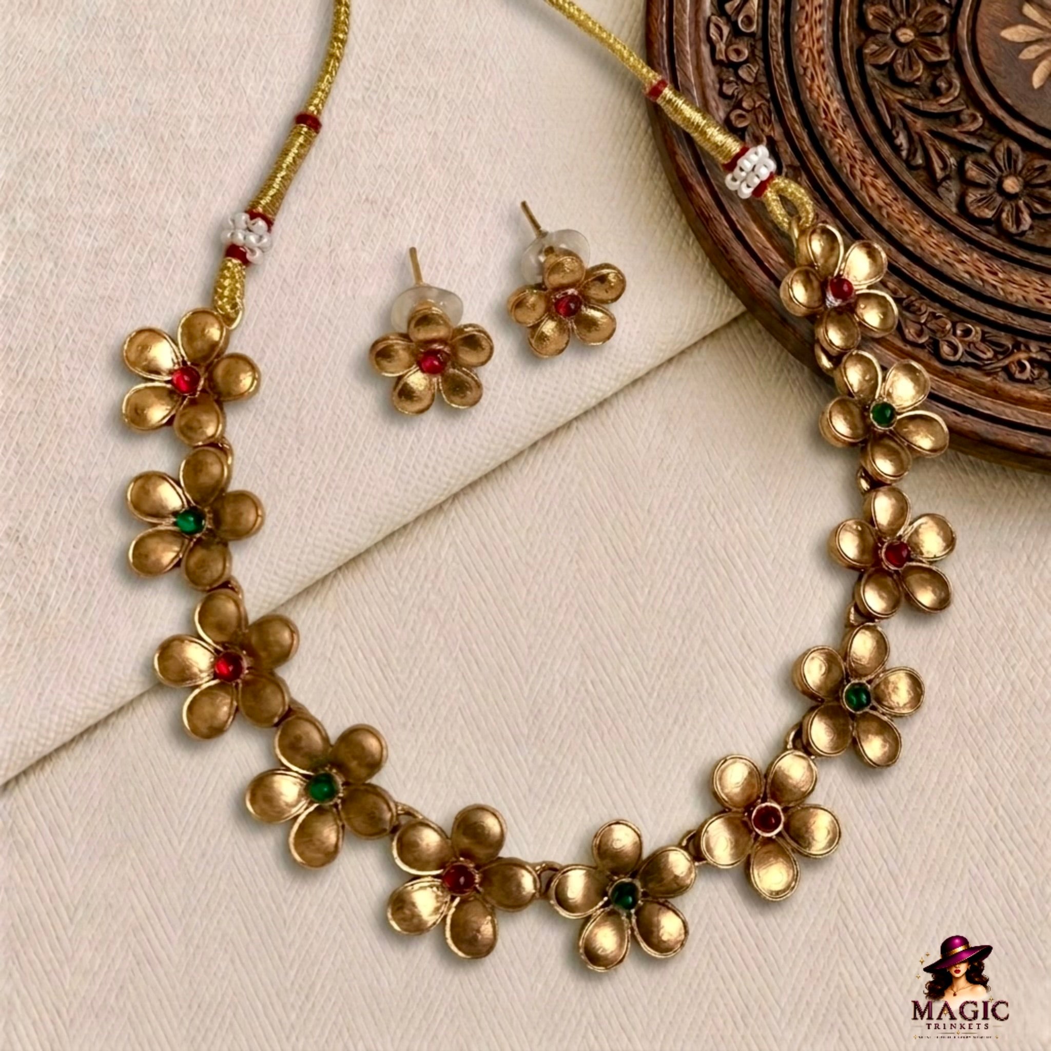 Onam Bloom Antique Floral Necklace Set | TN-006