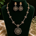 Floral White AD Stone Pendant Necklace Set | AD-002