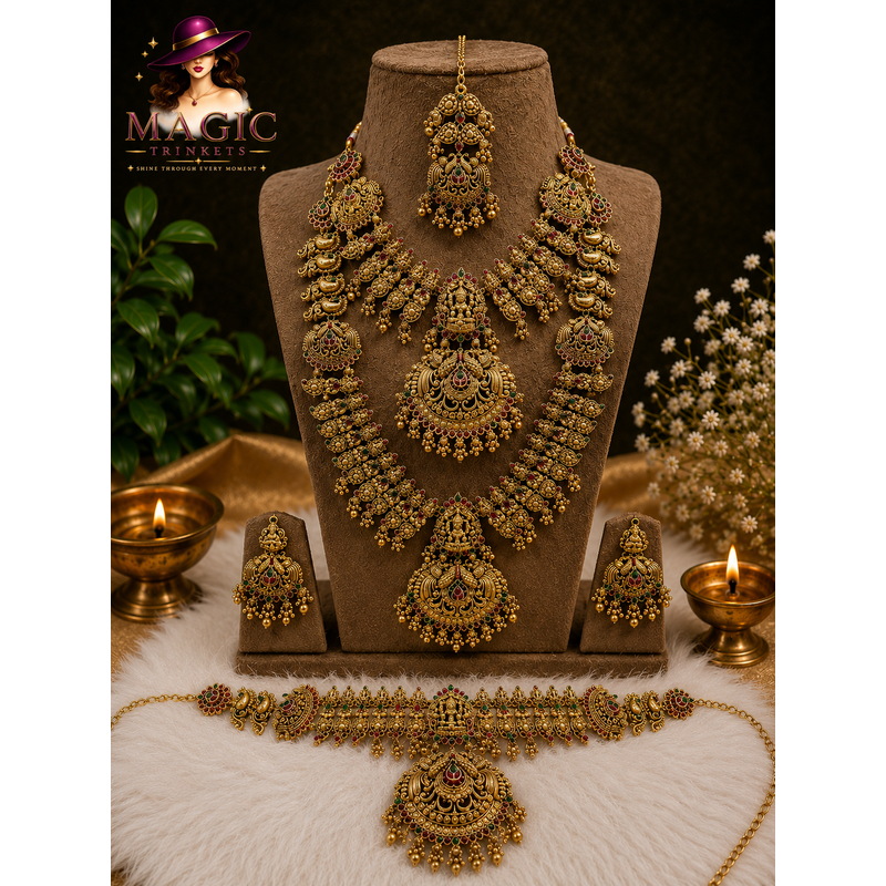 Lakshmi Temple Bridal Jewellery Set with Maang Tikka & Waist Belt | TB-002