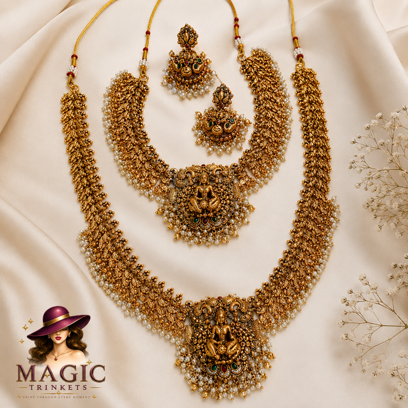 Lakshmi Temple Jewellery Set with Pearl Drops | TB-003