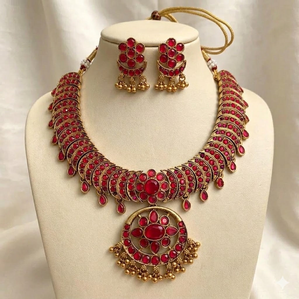 Antique Peacock Chandrakala Necklace Set | TN-010, TN-011