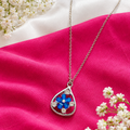 Fancy White Metal Blue Flower Pendant Chain for Girls & Women | Crystal Stone Necklace