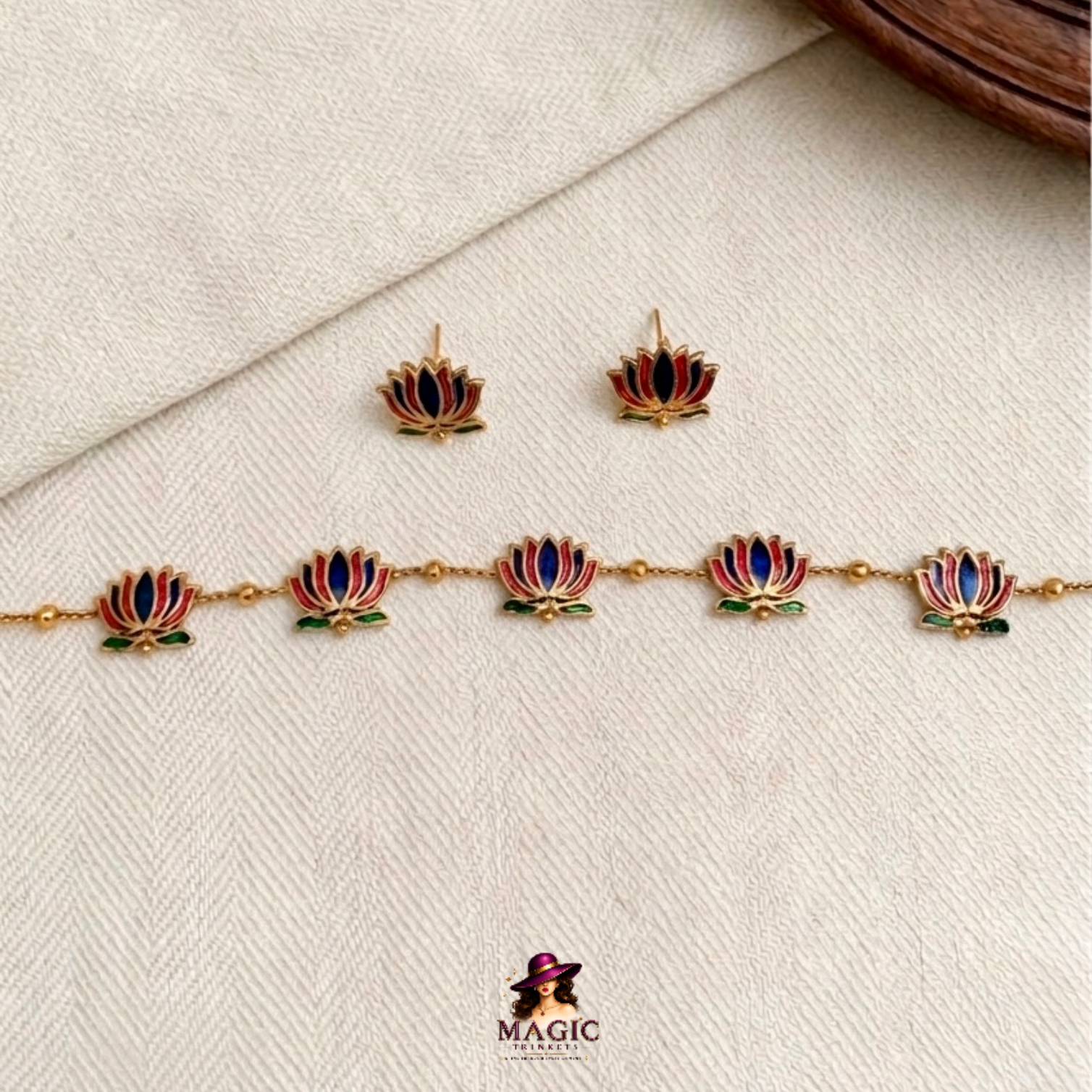 Onam Multi Colour Lotus Necklace Set – Traditional Kerala Jewellery | TN-008