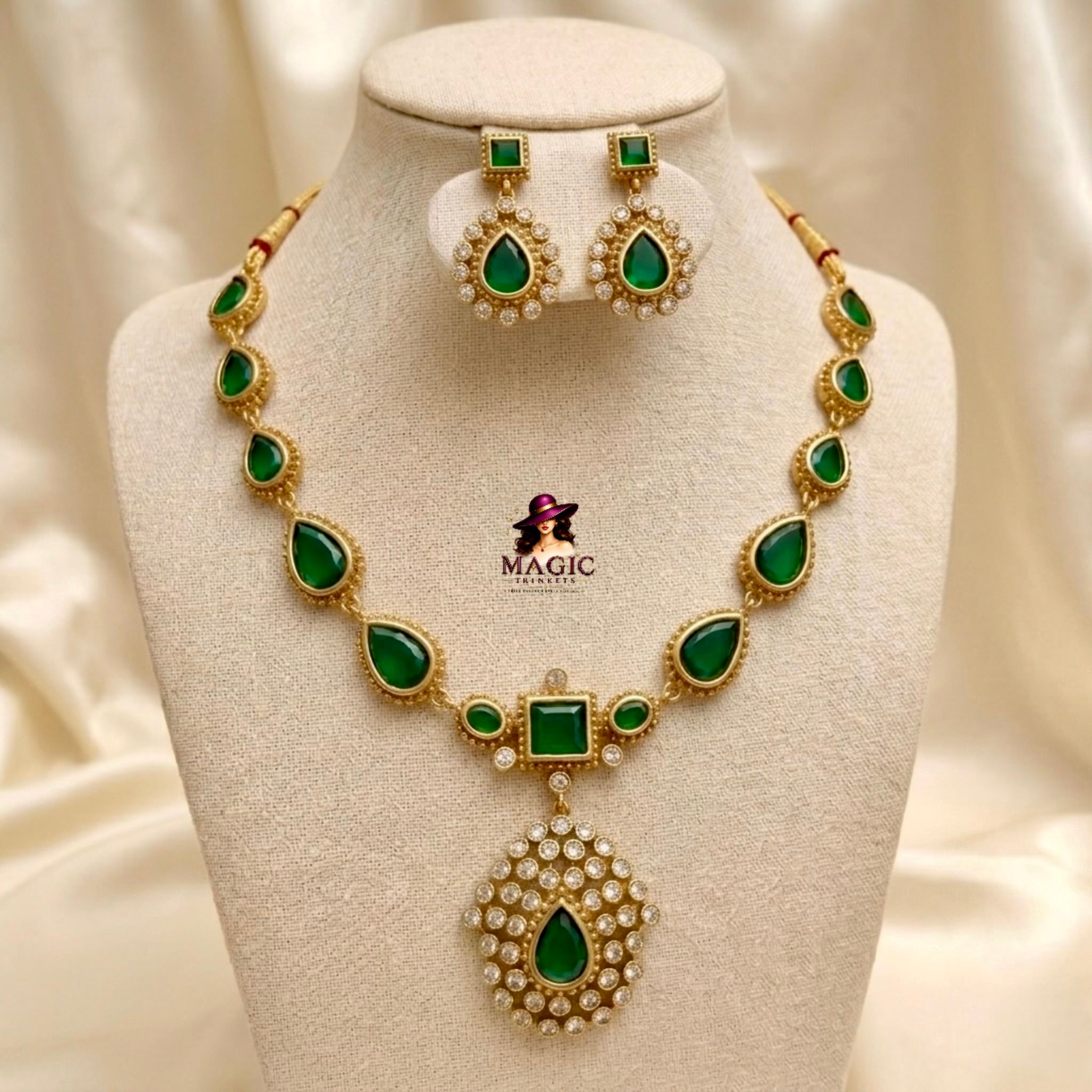 Jyothika Inspired AD Stone Emerald Necklace | AD-003