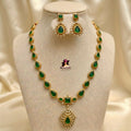 Jyothika Emerald Green Stone Premium Matte Finish Haaram Set | AD-004
