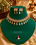 Ruby and Green Stone Antique Elakkathali Necklace Set | ET-002