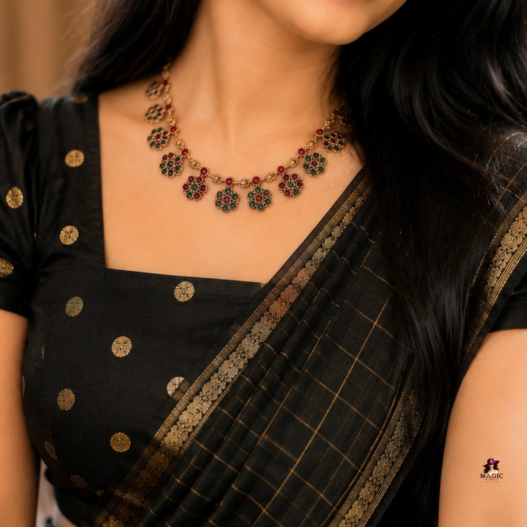 Antique Red & Green Stone Necklace Set | TN-021