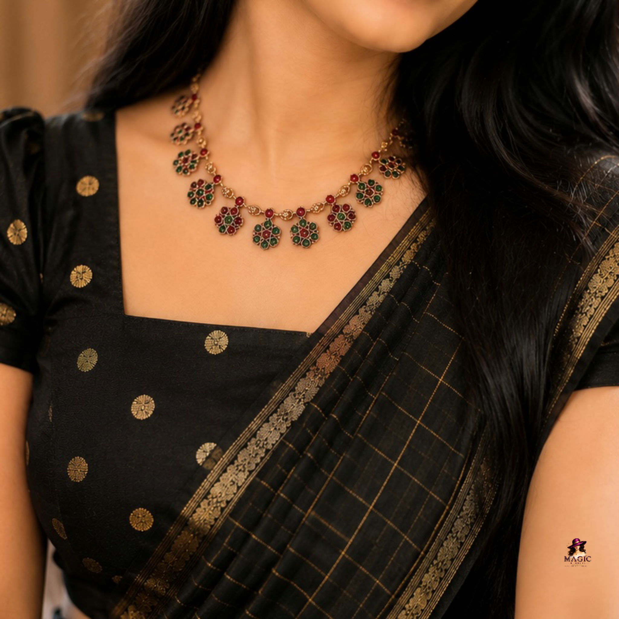 Antique Red & Green Stone Necklace Set | TN-021