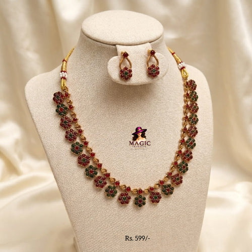 Antique Red & Green Stone Necklace Set | TN-021